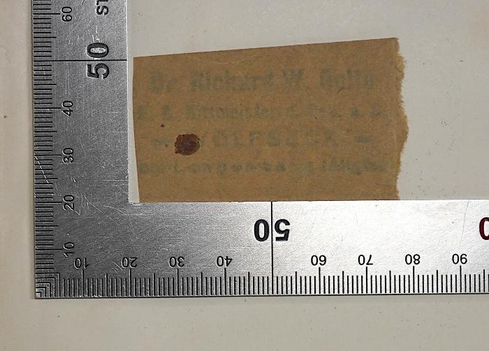 B 704-1&lt;3&gt; : Aus meinem Leben. (1914);- (Bolte, Richard W.), Stempel: Name, Berufsangabe/Titel/Branche, Ortsangabe; 'Dr. Richard W. Bolte; K.(öniglich) B.(ayrisch) Rittmeister d. Res. a. D.  Wolfseck bei Langenwang (Allgäu)'. 