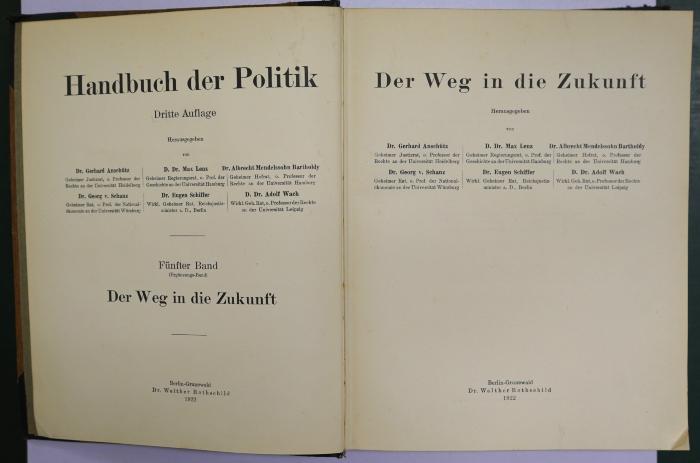 B 881a :  Handbuch der Politik : Der Weg in die Zukunft. (1922)