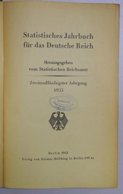 B 897a-52 : Statistisches Jahrbuch für das Deutsche Reich (1933) (1933)