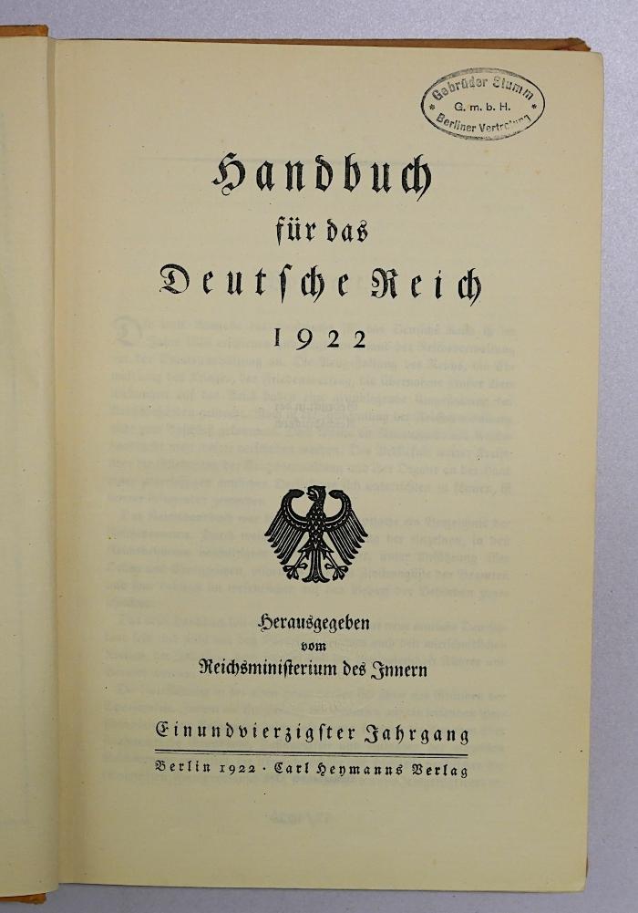 Ba 48 : Handbuch für das Deutsche Reich 1922 (1922)