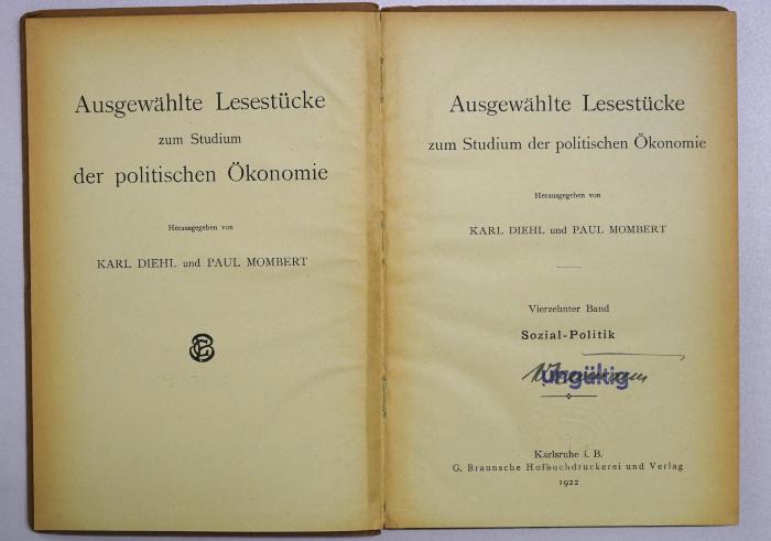 B 709-14 : Ausgewählte Lesestücke zum Studium der politischen Ökonomie. 14, Sozial-Politik (1922)