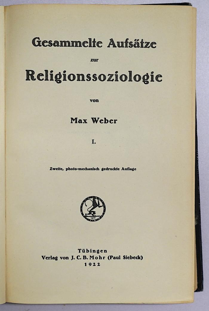 Ba 18&lt;2&gt;-1 -3 : Gesammelte Aufsätze zur Religionssoziologie. 1 bis 3 (1922)