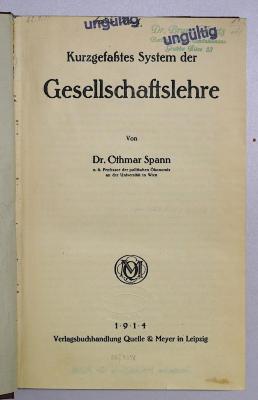 Ba 11 : Kurzgefaßtes System der Gesellschaftslehre (1914)