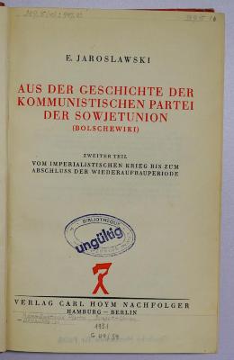B 753 : Aus der Geschichte der Kommunistischen Partei der Sowjetunion (Bolschewiki) (1931)