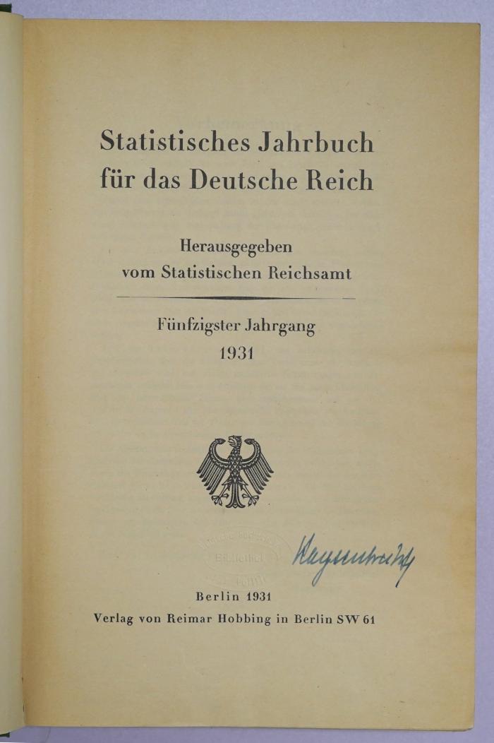 B 897a (1931) : Statistisches Jahrbuch für das Deutsche Reich (1931) (1931)