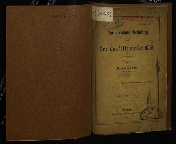 JUD II E3 1849 : Die preußische Verfassung und der confessionelle Eid

 (1859)