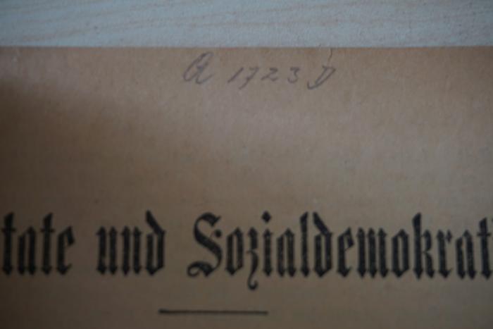 - (Adler, Victor;Kammer für Arbeiter und Angestellte für Wien), Von Hand: Signatur; 'A 1723 D'. 