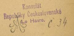 - (Konsulát Republiky Československé Le Havre), Stempel: Name; 'Konsulát Republiky Československé Le Havre'. 