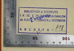 - (Bibliothek des Instituts für Arbeiterbildung Berlin-Dahlem), Stempel: Name, Ortsangabe, Signatur, Berufsangabe/Titel/Branche; 'Bibliothek d. Instituts f. Arbeiterbildung BLN-Dahlem ab: XI/69 neue Signatur u. Systematik E 618'. 