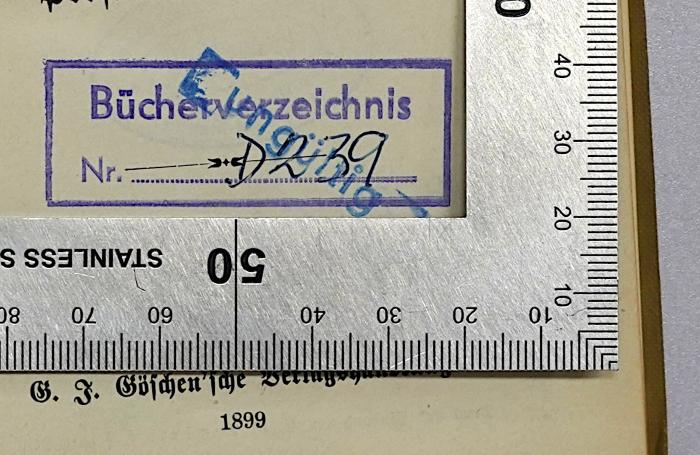 SA 125 : Sociologie (1899);- (Deutscher Gewerkschaftsbund Landesbezirk Groß-Berlin), Stempel: Nummer; 'Bücherverzeichnis Nr. D 239'. 