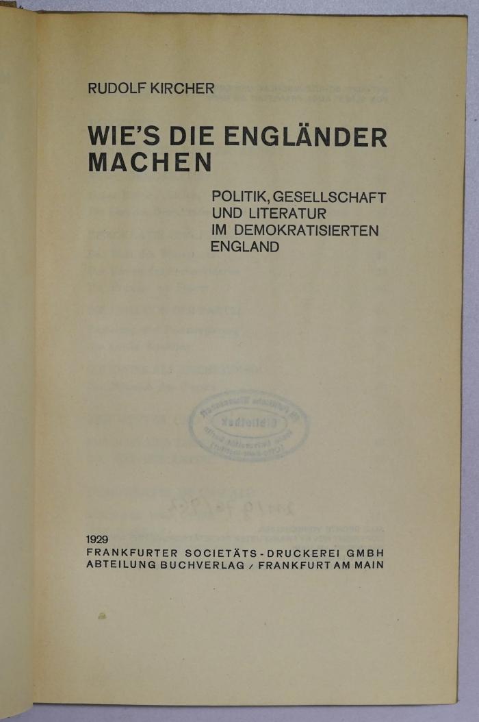 Ba 780b : Wie's die Engländer machen : Politik, Gesellschaft und Literatur im demokratisierten England. (1929)