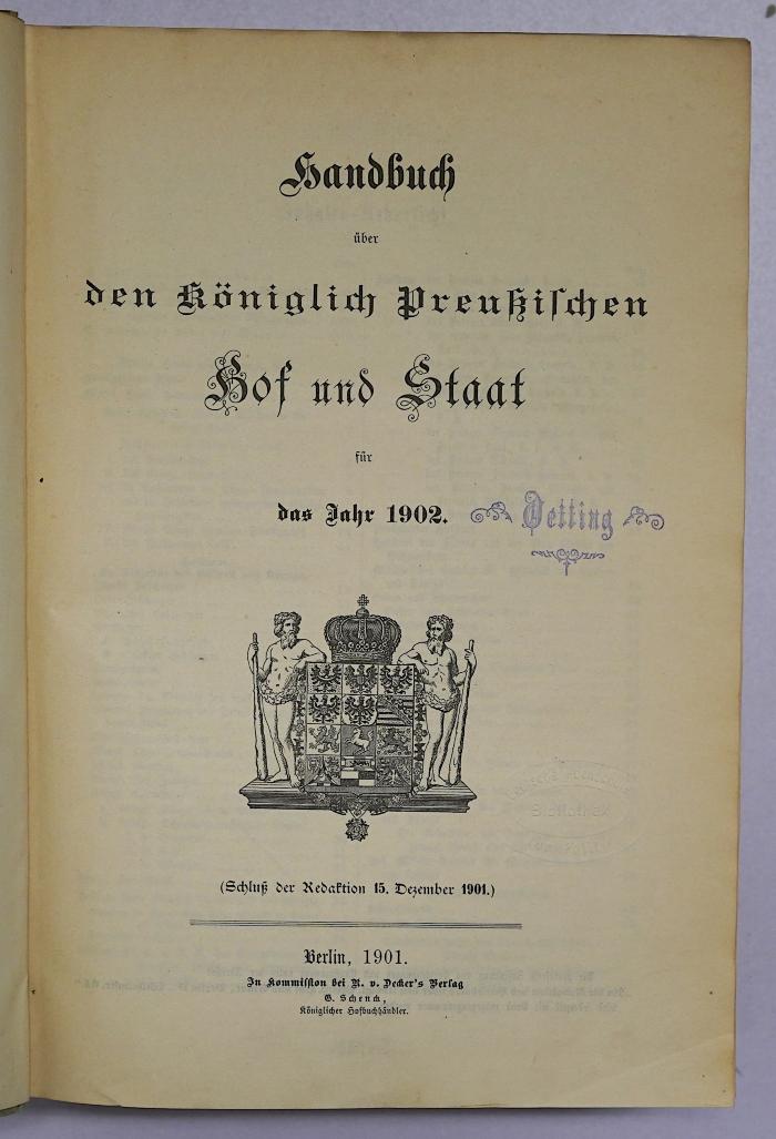Ba 812 : Handbuch über den königlich Preußischen Hof und Staat für das Jahr 1902 (1901)