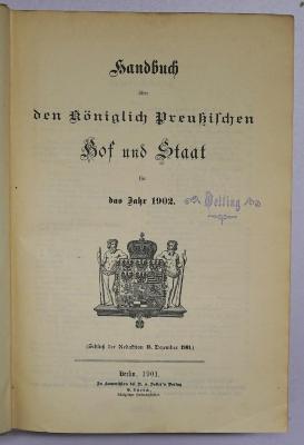 Ba 812 : Handbuch über den königlich Preußischen Hof und Staat für das Jahr 1902 (1901)