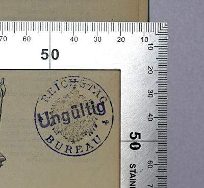 Ba 812-1910 : Handbuch über den königlich Preußischen Hof und Staat für das Jahr 1910 (1909);- (Deutscher Reichstag), Stempel: Berufsangabe/Titel/Branche, Ortsangabe; 'Reichstag Bureau'. 