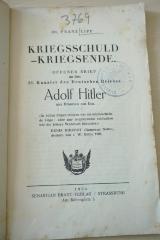 1934 A 11586/1 (Exilslg Lpz.): Kriegsschuld - Kriegsende. Offener Brief an den 31. Kanzler des Deutschen Reiches Adolf Hitler aus Braunau am Inn (1934)