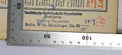 - (Unabhängige Gewerkschaftsorganisation), Stempel: Name, Berufsangabe/Titel/Branche, Ortsangabe, Signatur; 'Unabhängige Gewerkschafts-Organisation Groß-Berlin Abteilung Oranisation Berlin W 30, Nürnberger Str. 55
E 16'. 