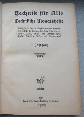 Zs 320 : 7.1916/17 : Technik für Alle. Technische Monatshefte 7.1916/17.