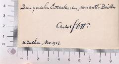 - (Ott, Adolf), Von Hand: Widmung; 'Dem genialen Entdecker des "Monaceritis"-Bazillus, Adolf Ott München, Nov. 1912'. 