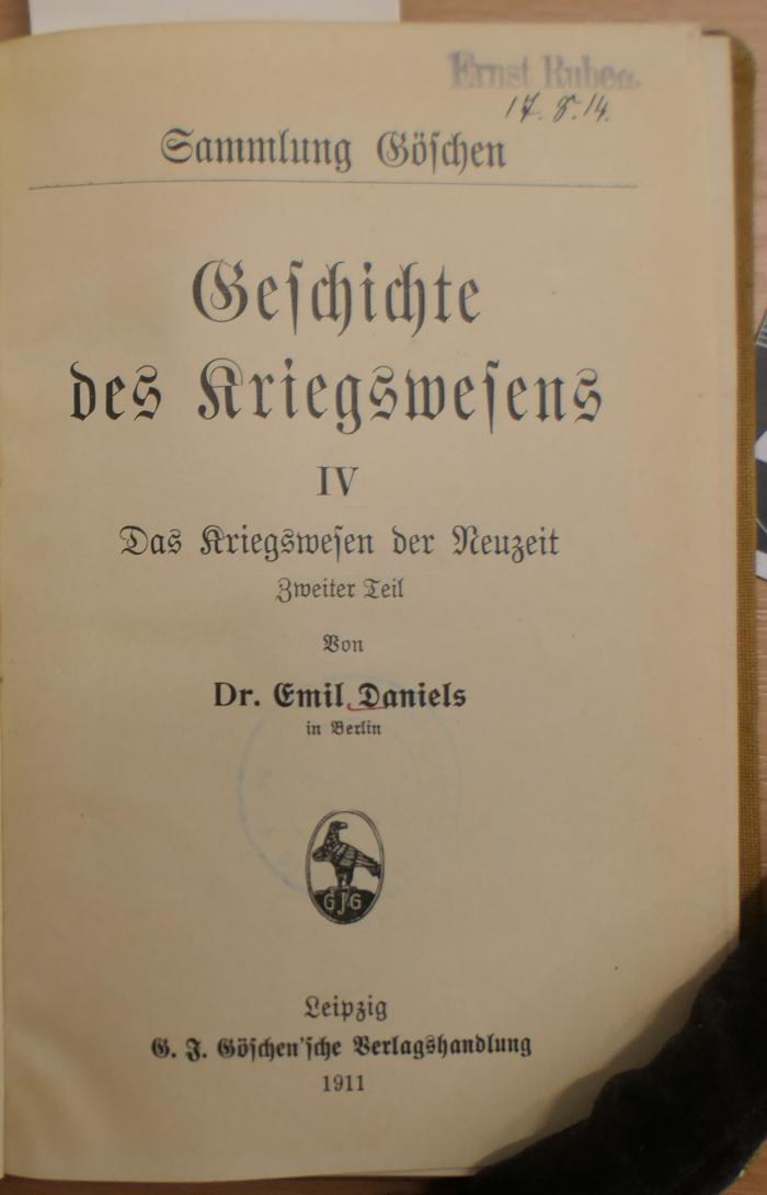 B0105397-4 : Geschichte des Kriegswesens. - 4. Das Kriegswesen der Neuzeit, T. 2. (1911)