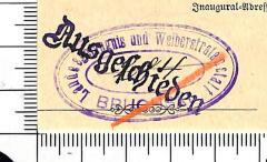 - (Landesgefängnis und Weiberstrafanstalt Bruchsal), Stempel: Name, Ortsangabe, Nummer, Besitzwechsel: makuliert; 'Landesgefängnis und Weiberstrafanstalt Bruchsal  [überstempelt mit "Ausgeschieden"] [hs. erg.: "284"]'. 