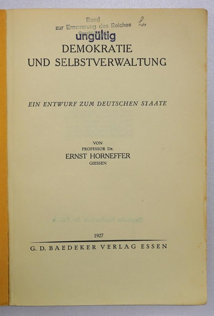 Ba 642 : Demokratie und Selbstverwaltung (1927)