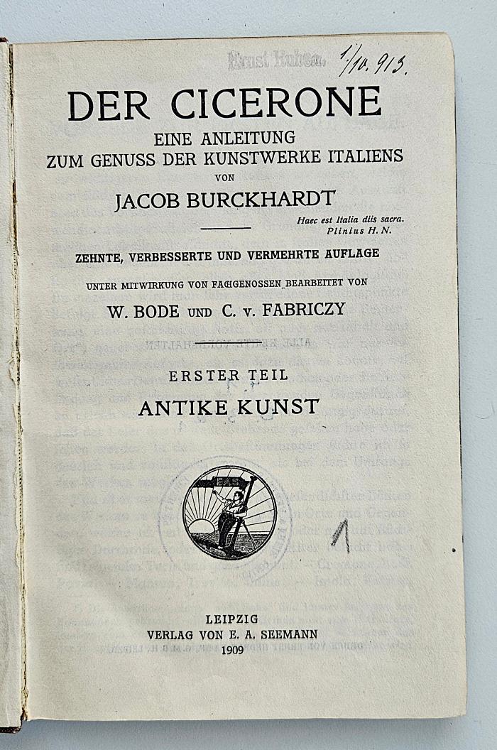GI-16-10-455,10,1;GI-16-10-455,10,2 ; ;: Der Cicerone
Erster Teil - Antike Kunst
Zweiter Teil - Mittelalter und Neuere Zeit (1909/1910)