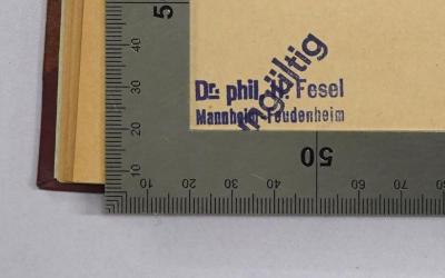 Ba 710 : Das politische Schriftwesen im Deutschen Auswärtigen Dienst (1920);- (Fesel, H.), Stempel: Name, Ortsangabe; 'Dr. phil. H Fesel Mannheim Feudenheim'.  (Prototyp)
