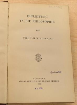 K 1389 : Einleitung in die Philosophie (1914)