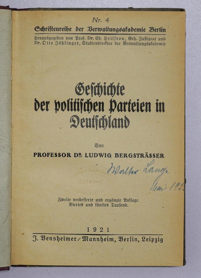 Ba 566&lt;2&gt; : Geschichte der politischen Parteien in Deutschland (1921)