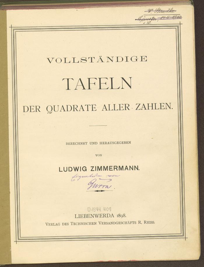 O 10585:F4 : Vollständige Tafeln der Quadrate aller Zahlen. (1898)