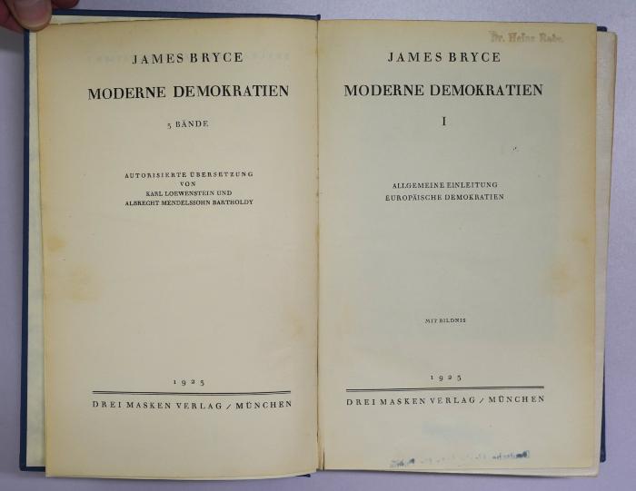 Ba 644-1 : Moderne Demokratien. 1, Allgemeine Einleitung, Europäische Demokratien (1923)