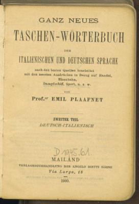 Xn 11535:2:F8 : Ganz neues Taschen-Wörterbuch der italienischen und deutschen Sprache. 2, Deutsch-italienisch. (1900)
