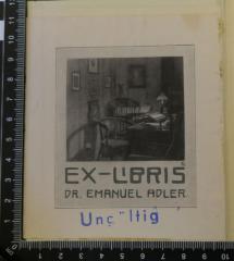 - (Adler, Emanuel Dr.), Etikett: Exlibris; 'Ex-Libris
Dr. Emanuel Adler'. 