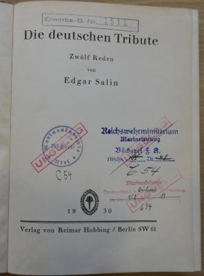 2522 : Die deutschen Tribute : zwölf Reden (1930)
