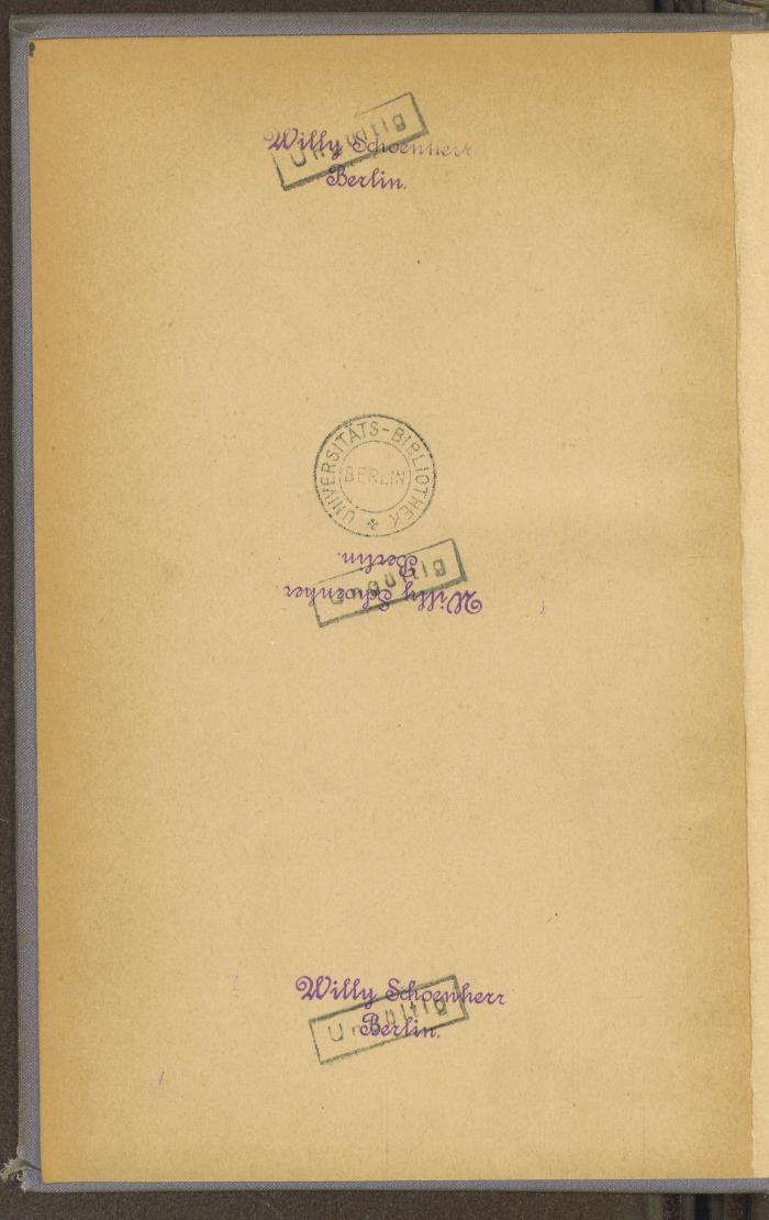 - (Schoenherr, Wilhelm), Stempel: Name; 'Willy Schoenherr Berlin'. 