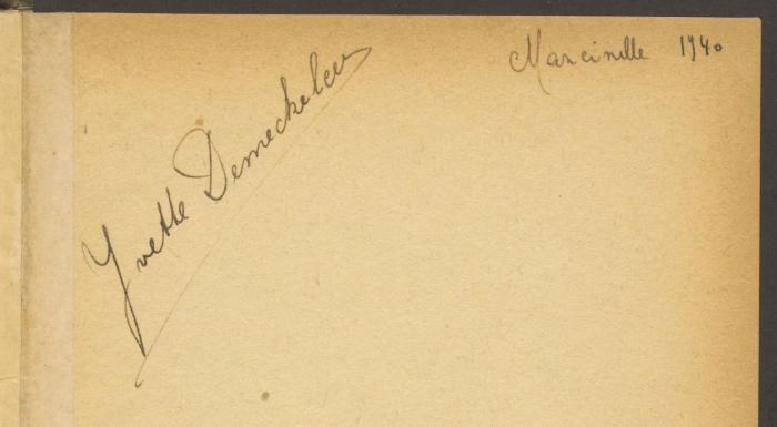 - (Yvette Demeckeleer), Von Hand: Name; 'Yvette Demeckeleer Marcinelle 1940'. 