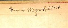 - (Meyer, Dr. med. Erwin), Von Hand: Name, Datum; 'Erwin Meyer S./S.[?] 1930.'. 