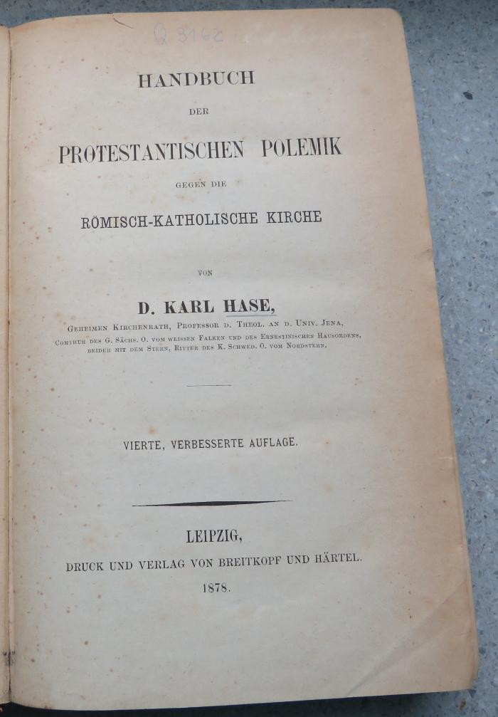 Q 3162 : Handbuch der protestantischen Polemik gegen die römisch-katholische Kirche. (1878)