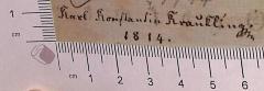 - (Kraukling, Karl Konstantin), Von Hand: Autogramm; 'Karl Konstantin Kraukling. [1814]'.  (Prototyp)