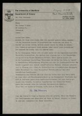 - (Falk Wiesemann;Baruch Ophir), Post: Besitzwechsel: Schenkung; 'The University of Sheffield Department of History
Dr. Falk Wiesemann
Sheffield S10 2TN Herrn Dr. Baruch Z Ophir
20 Lincoln St. Jerusalem Israel
Lieber Herr Ophir,'. 