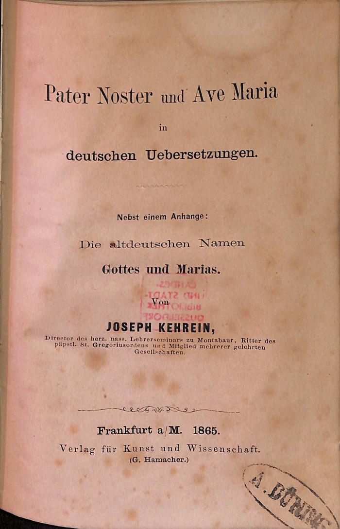 DLIT10023 : Pater Noster und Ave Maria in deutschen Uebersetzungen (1865)