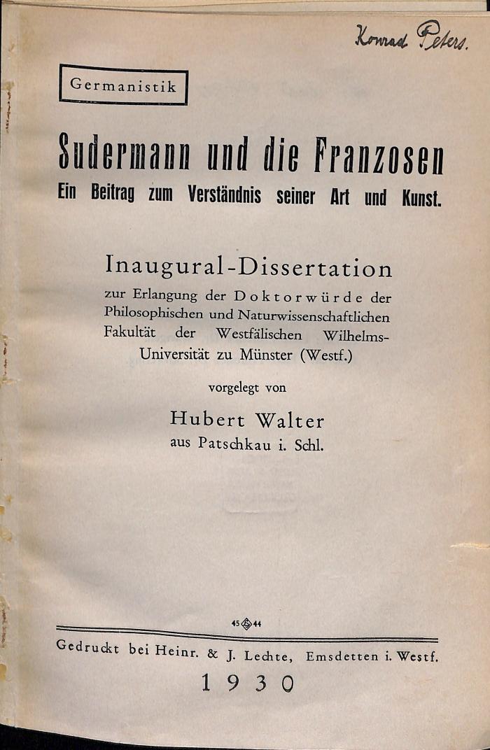 DLIT9980 : Sudermann und die Franzosen (1930)