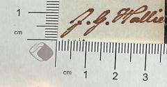 - (Hallie [?], J. G. ), Von Hand: Autogramm; 'J.G. Hallie [?]'.  (Prototyp)