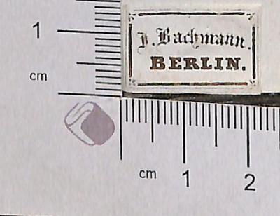 - (Bachmann, J. [?]), Etikett: ; 'J.[?] Bachmann, Berlin
'.  (Prototyp)