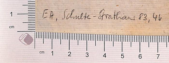 - (Nicolovius, Alfred), Von Hand: Notiz; 'EA, Schulte-Strathaus 83, 46'. 