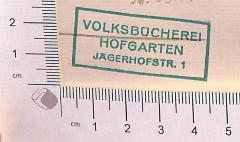 -, Stempel: ; 'Volksbücherei Hofgarten Jägerhofstr. 1' (Prototyp)