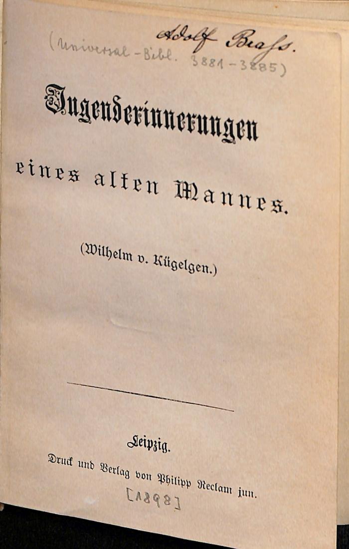DLIT10233 : Jugenderinnerungen eines alten Mannes ([1898])