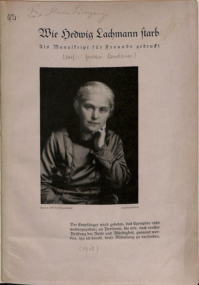 DLIT10252 : Wie Hedwig Lachman starb ([1918])