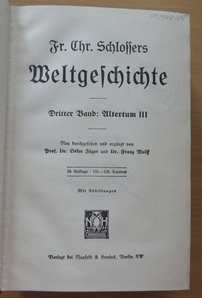 09/948.3/4 : Fr. Chr. Schlossers Weltgeschichte: Dritter Band: Altertum III