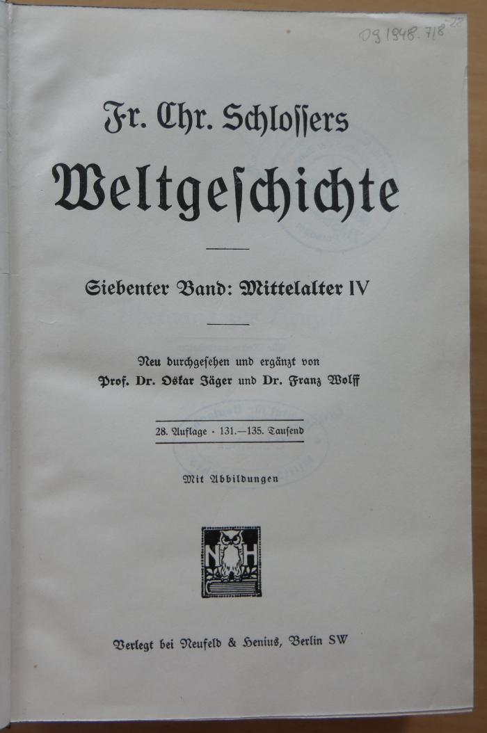 09/948. 7/8 : Fr. Chr. Schlossers Weltgeschichte: Siebenter Band: Mittelalter IV